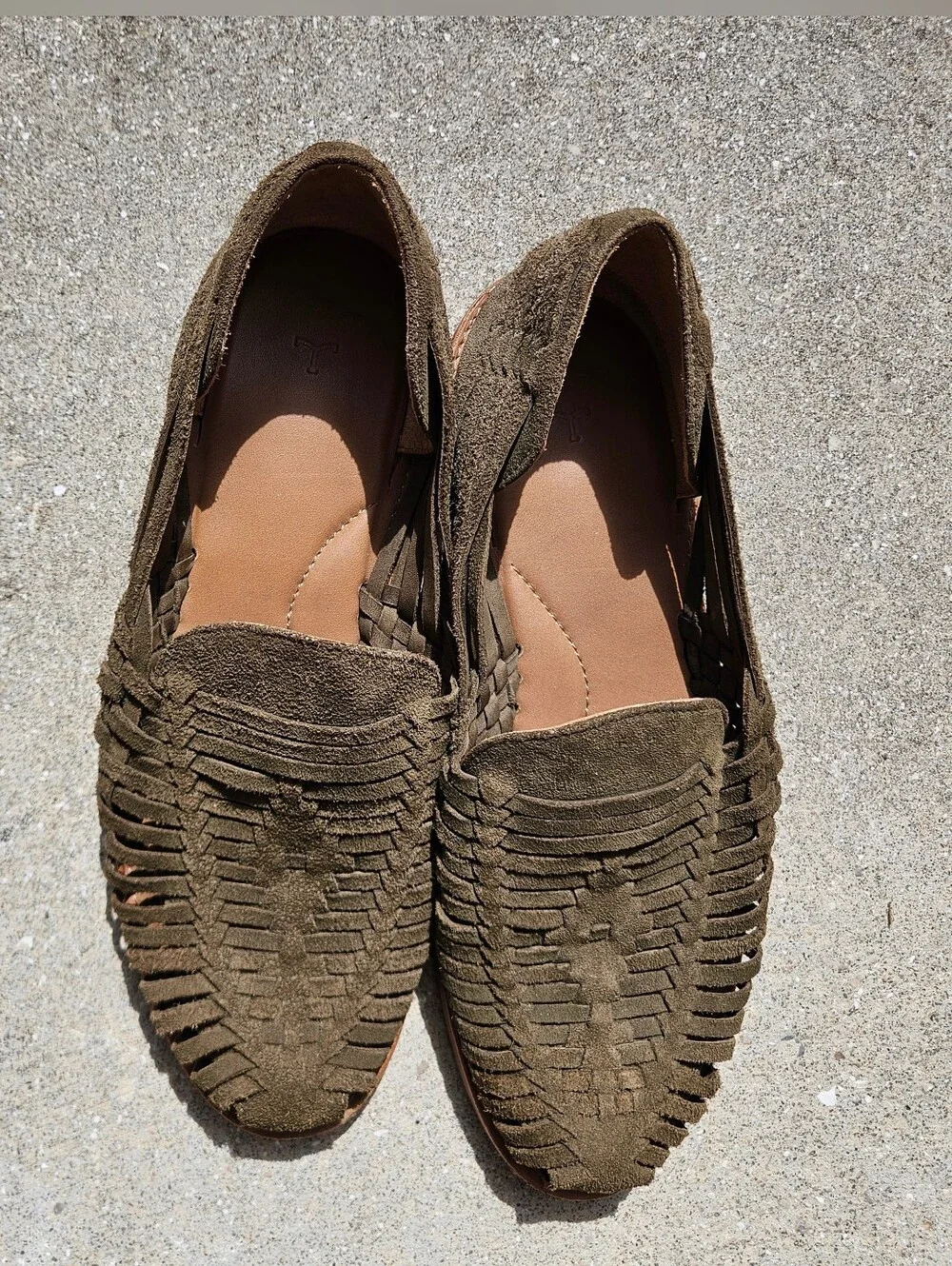 Tecovas Size 10.5 EE Mateo Huaraches Sandals Shoes Olive Suede Handmade